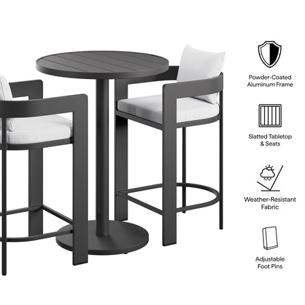 Tahoe 3-Piece Outdoor Patio Aluminum Bar Set in White