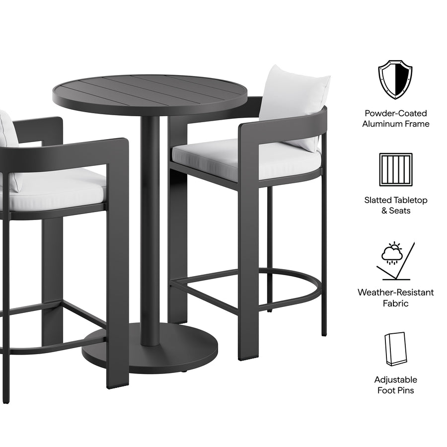 Aspen 3-Piece Outdoor Patio Aluminum Bar Set in White