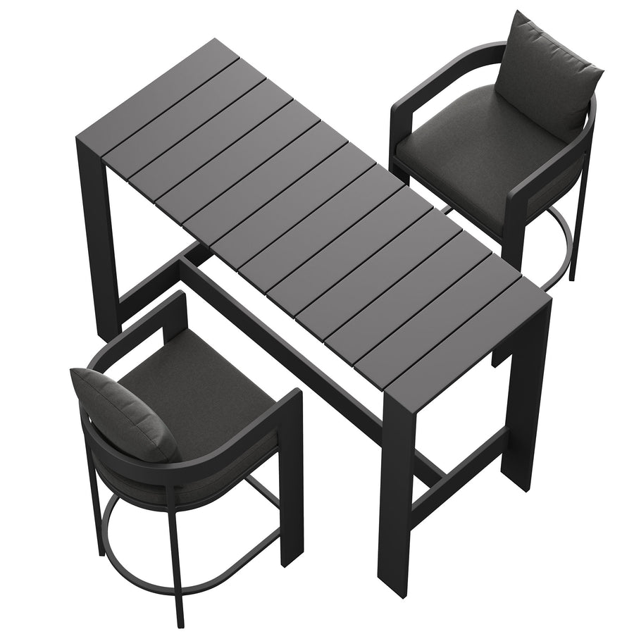 Aspen 3-Piece Outdoor Patio Aluminum Bar Table Set in Charcoal