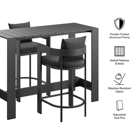 Tahoe 3-Piece Outdoor Patio Aluminum Bar Table Set in Charcoal