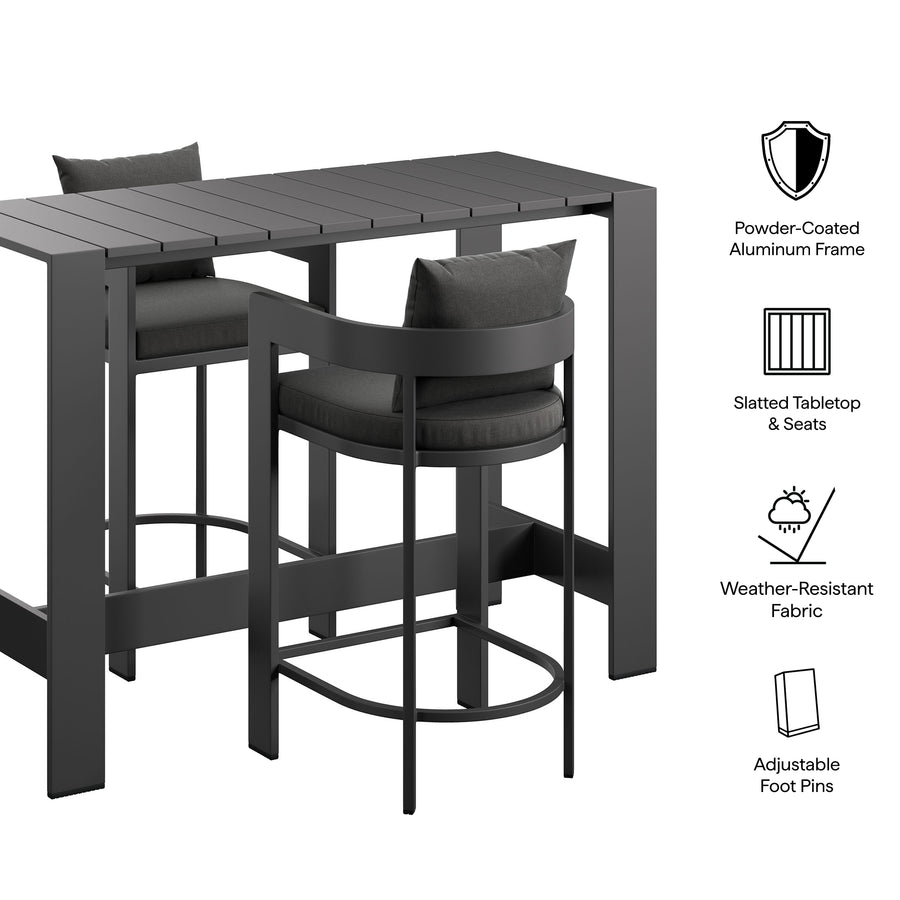 Aspen 3-Piece Outdoor Patio Aluminum Bar Table Set in Charcoal
