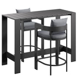 Aspen 3-Piece Outdoor Patio Aluminum Bar Table Set in Gray