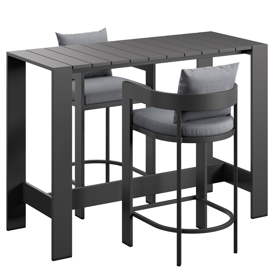Aspen 3-Piece Outdoor Patio Aluminum Bar Table Set in Gray