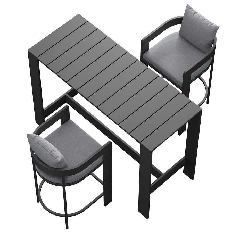 Aspen 3-Piece Outdoor Patio Aluminum Bar Table Set in Gray