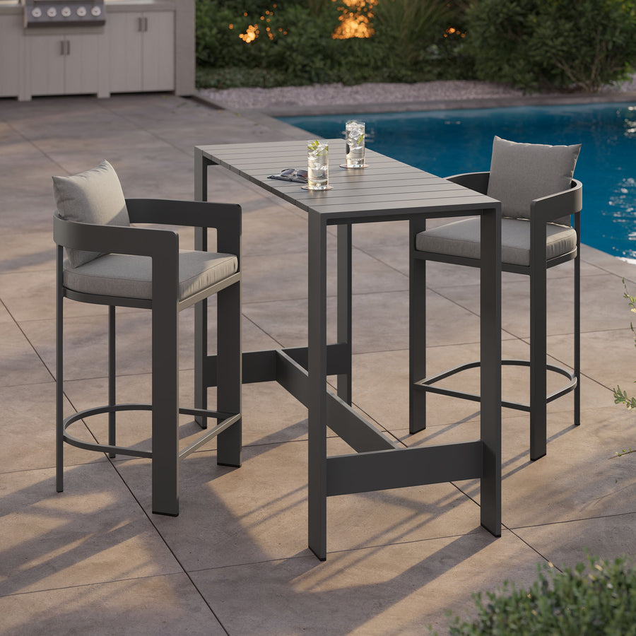 Aspen 3-Piece Outdoor Patio Aluminum Bar Table Set in Gray