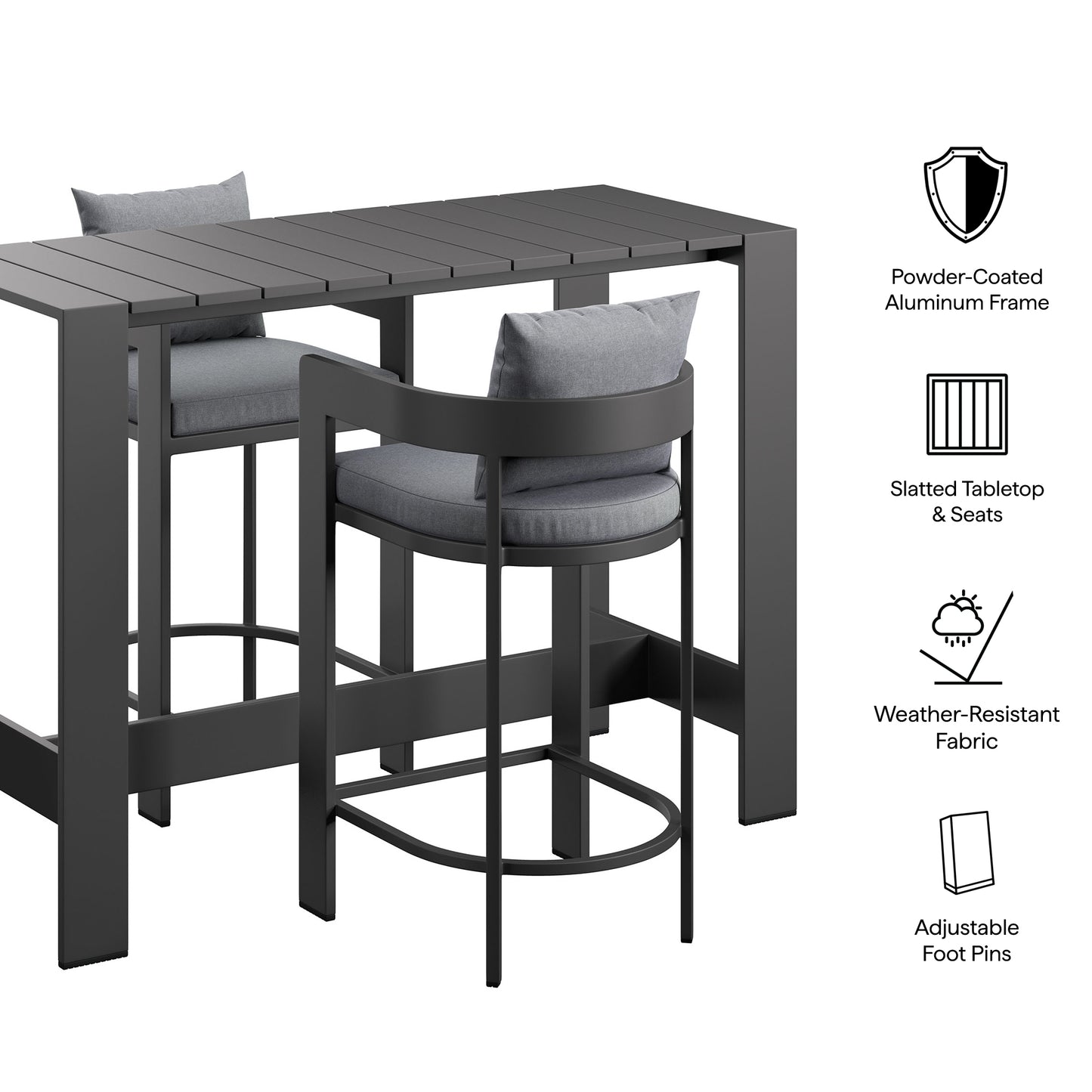 Tahoe 3-Piece Outdoor Patio Aluminum Bar Table Set by Furniture for America