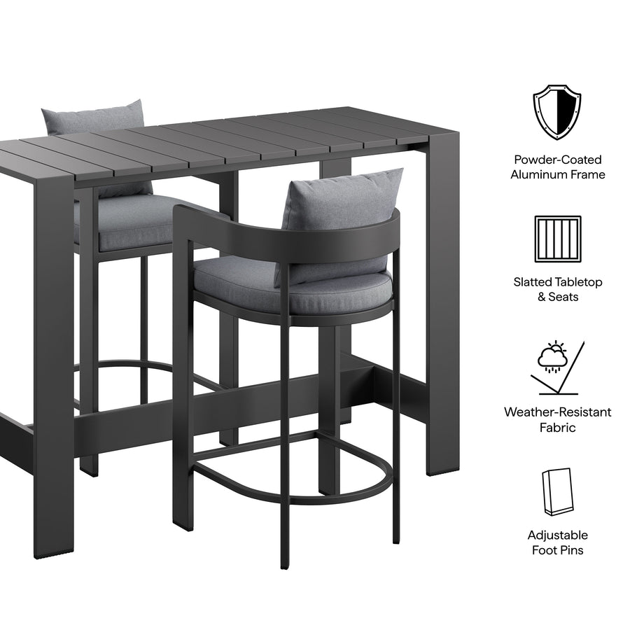 Aspen 3-Piece Outdoor Patio Aluminum Bar Table Set in Gray