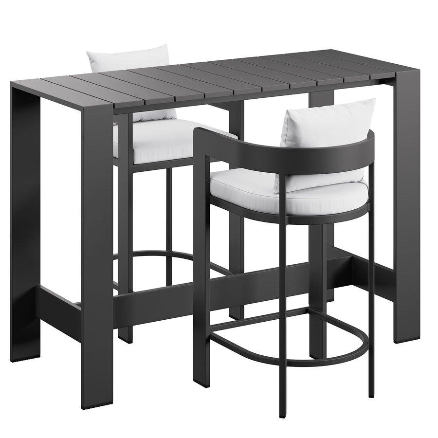 Aspen 3-Piece Outdoor Patio Aluminum Bar Table Set in White