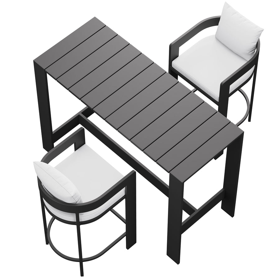 Aspen 3-Piece Outdoor Patio Aluminum Bar Table Set in White