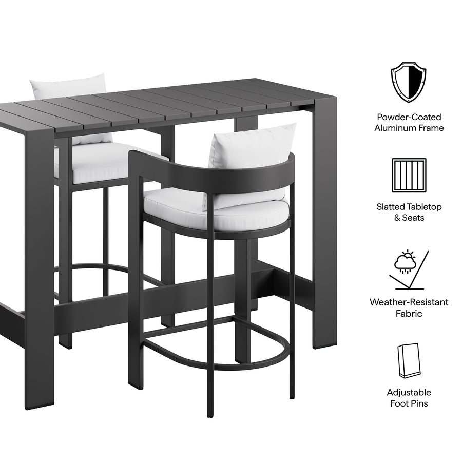 Aspen 3-Piece Outdoor Patio Aluminum Bar Table Set in White