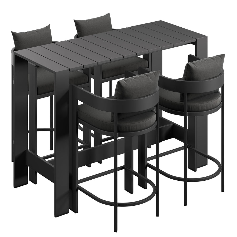 Aspen 5-Piece Outdoor Patio Bar Table Set in Charcoal