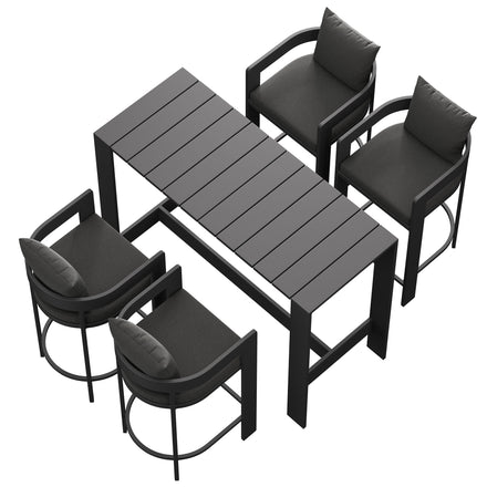 Tahoe 5-Piece Outdoor Patio Bar Table Set in Charcoal