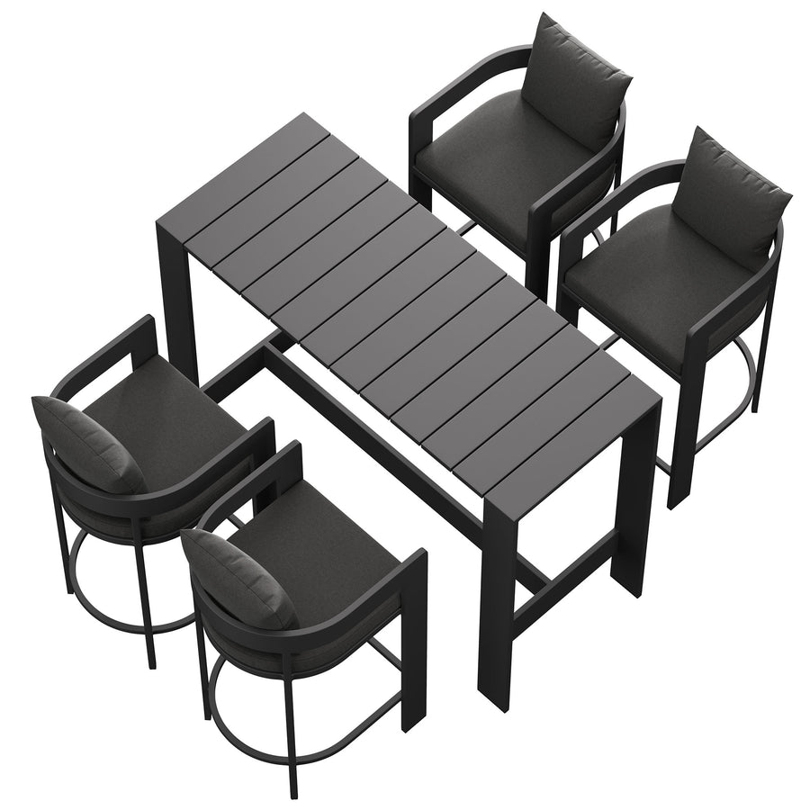Aspen 5-Piece Outdoor Patio Bar Table Set in Charcoal