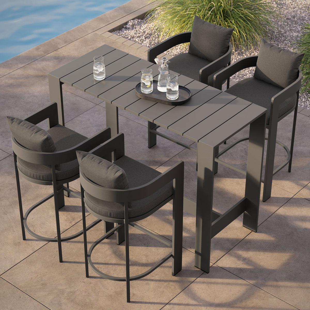 Tahoe 5-Piece Outdoor Patio Bar Table Set in Charcoal
