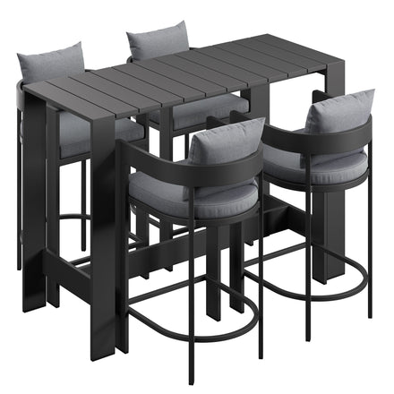 Tahoe 5-Piece Outdoor Patio Bar Table Set in Gray