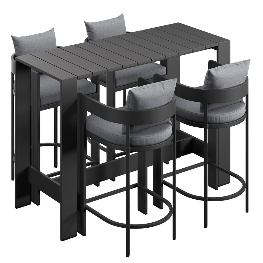 Aspen 5-Piece Outdoor Patio Bar Table Set in Gray