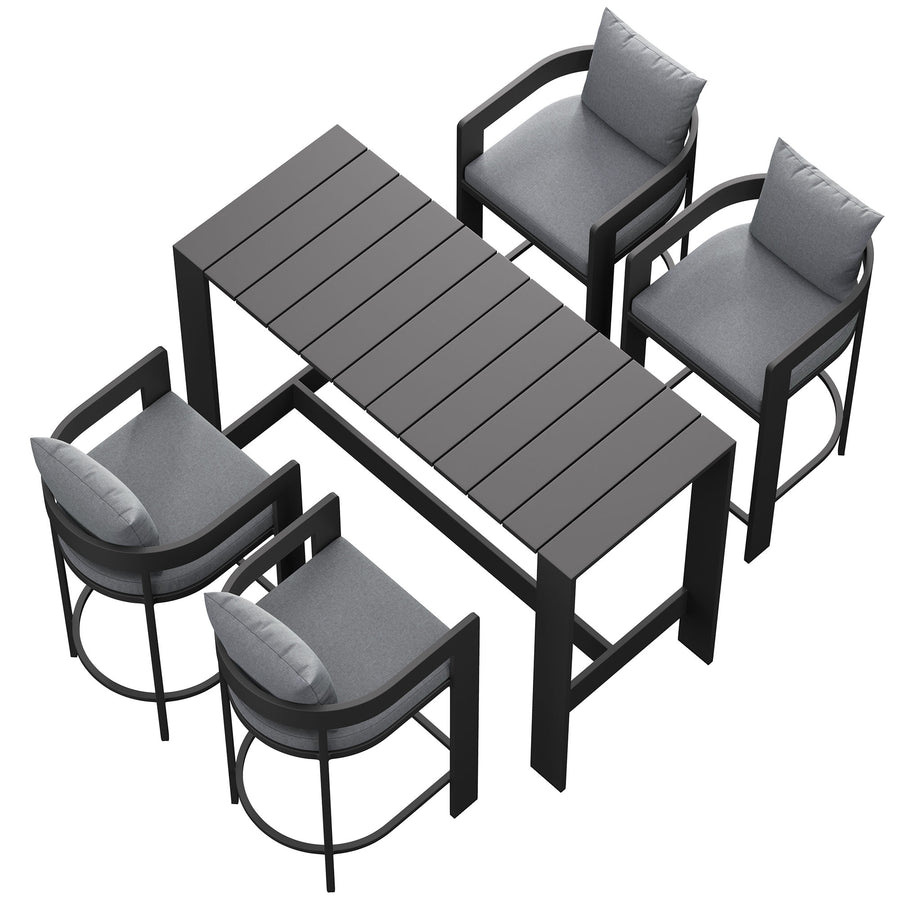 Aspen 5-Piece Outdoor Patio Bar Table Set in Gray