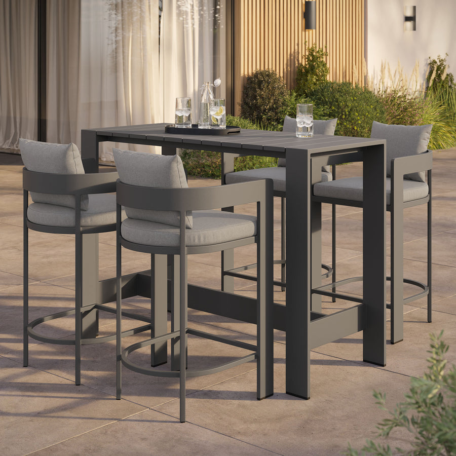 Aspen 5-Piece Outdoor Patio Bar Table Set in Gray