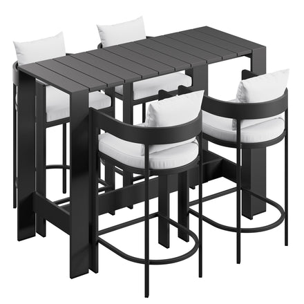 Tahoe 5-Piece Outdoor Patio Bar Table Set in White