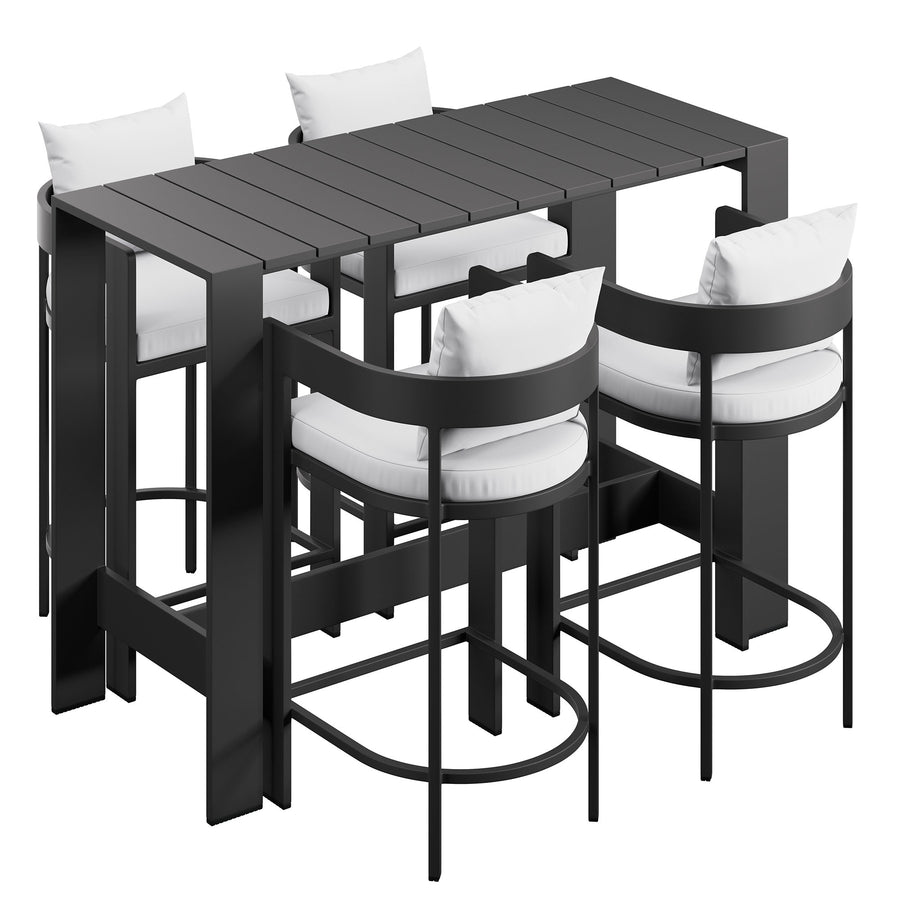 Aspen 5-Piece Outdoor Patio Bar Table Set in White