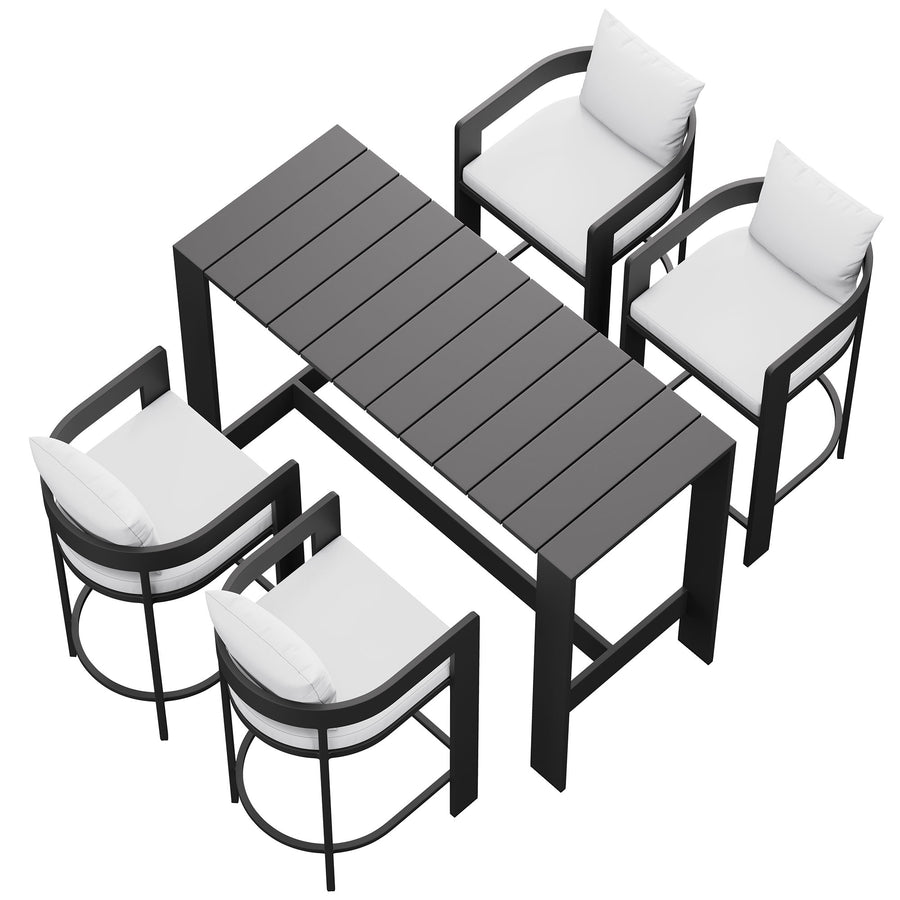 Aspen 5-Piece Outdoor Patio Bar Table Set in White