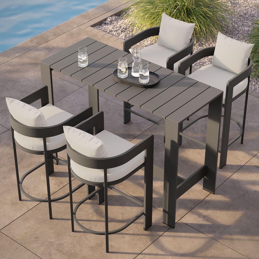 Aspen 5-Piece Outdoor Patio Bar Table Set in White
