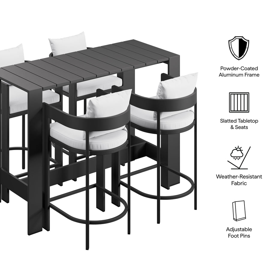 Aspen 5-Piece Outdoor Patio Bar Table Set in White