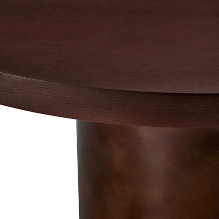 Annette 54 Inch Round Pedestal Base Dining Table in Dark Walnut Burnished Brass