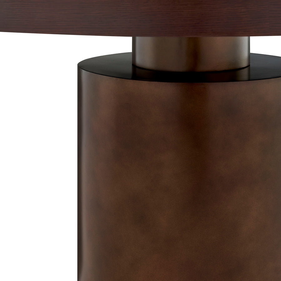 Fenna 54 Inch Round Pedestal Base Dining Table in Dark Walnut Burnished Brass
