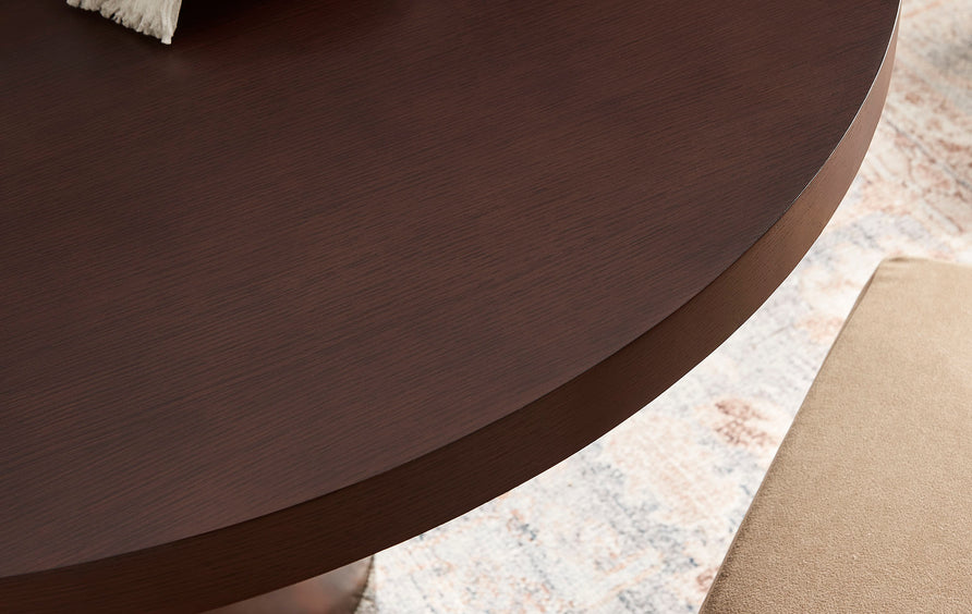 Fenna 54 Inch Round Pedestal Base Dining Table in Dark Walnut Burnished Brass