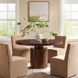 Fenna 54 Inch Round Pedestal Base Dining Table in Dark Walnut Burnished Brass