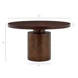 Fenna 54 Inch Round Pedestal Base Dining Table in Dark Walnut Burnished Brass