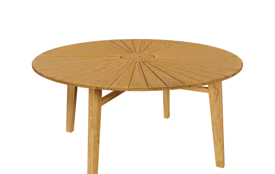 Tegan 59" Sunburst Outdoor Patio Teak Dining Table in Natural