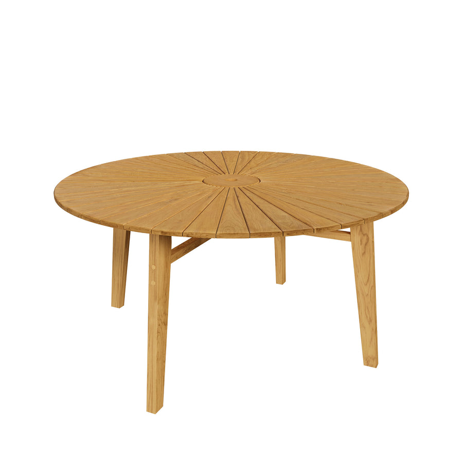 Tegan 59" Sunburst Outdoor Patio Teak Dining Table in Natural