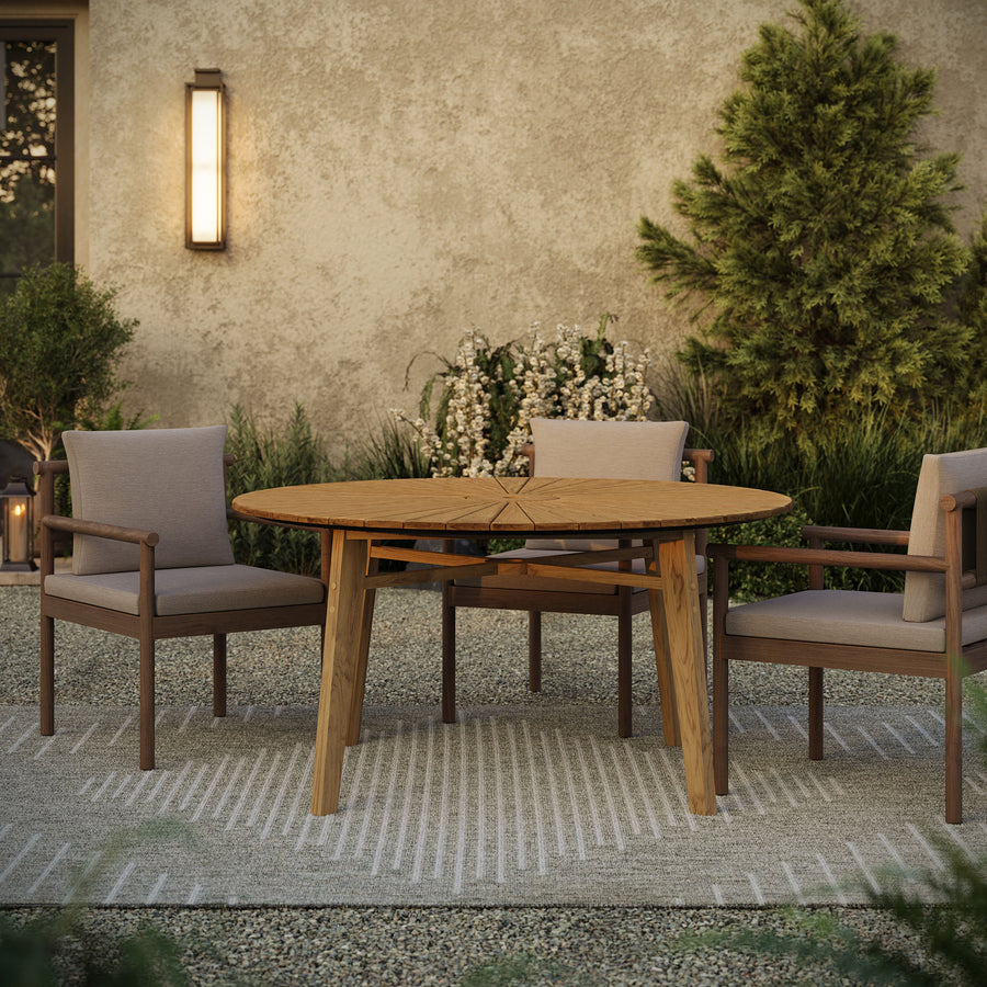 Tegan 59" Sunburst Outdoor Patio Teak Dining Table in Natural