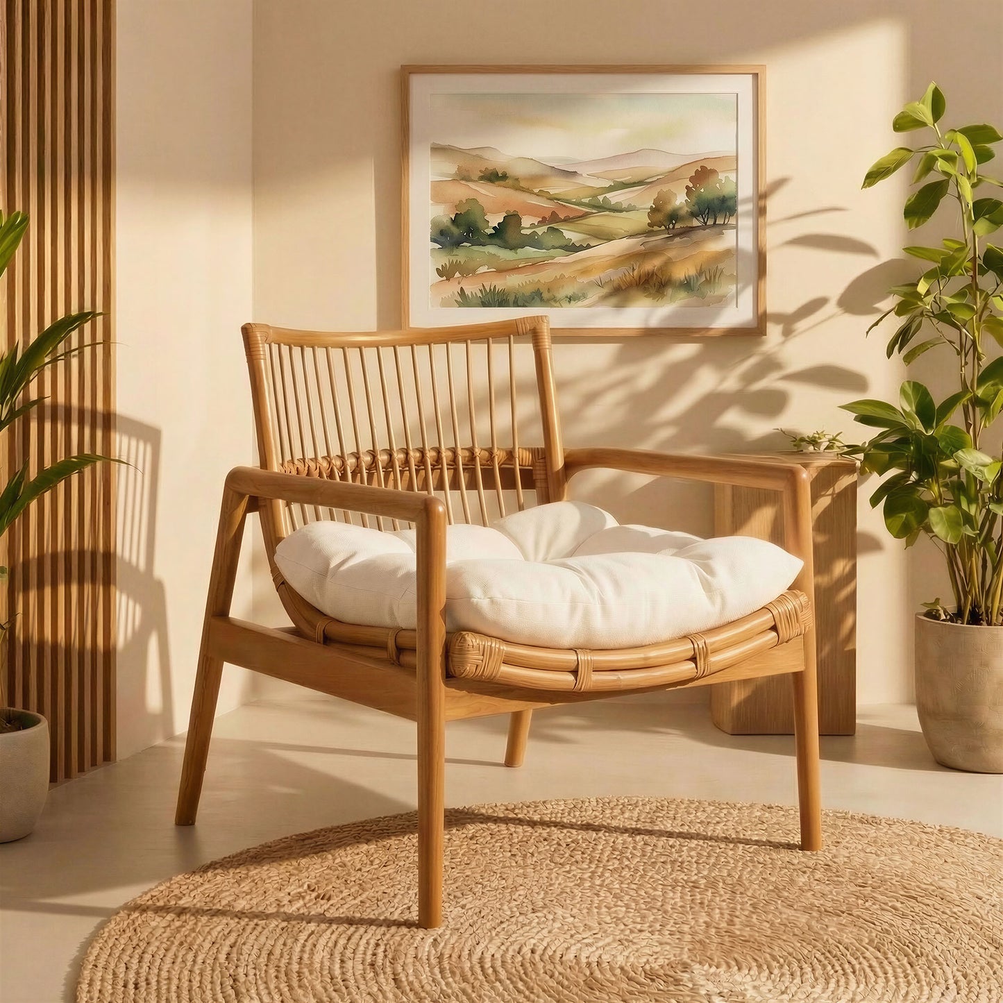 Ystad Wood Rattan Lounge Chair in Brown