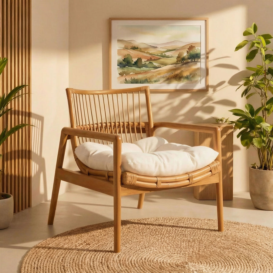 Ystad Wood Rattan Lounge Chair in Brown