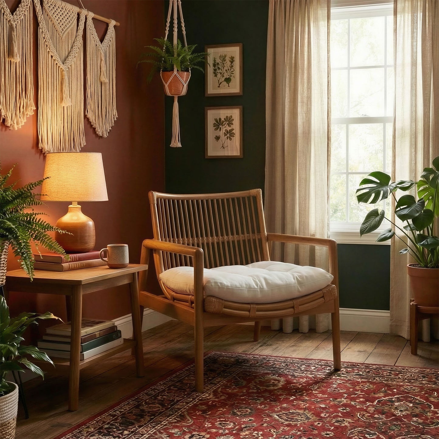 Ystad Wood Rattan Lounge Chair in Brown