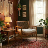 Ystad Wood Rattan Lounge Chair in Brown