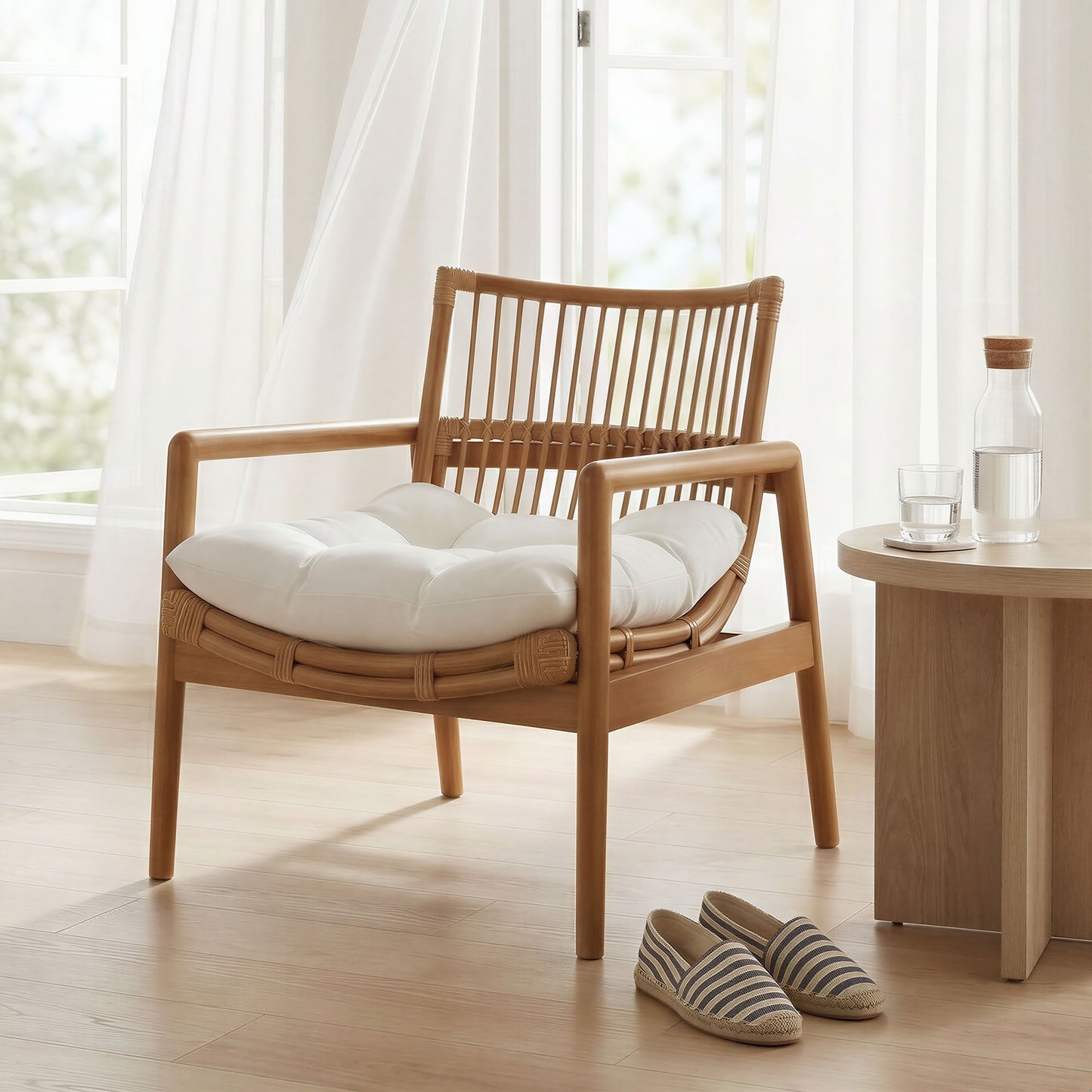Ystad Wood Rattan Lounge Chair in Brown