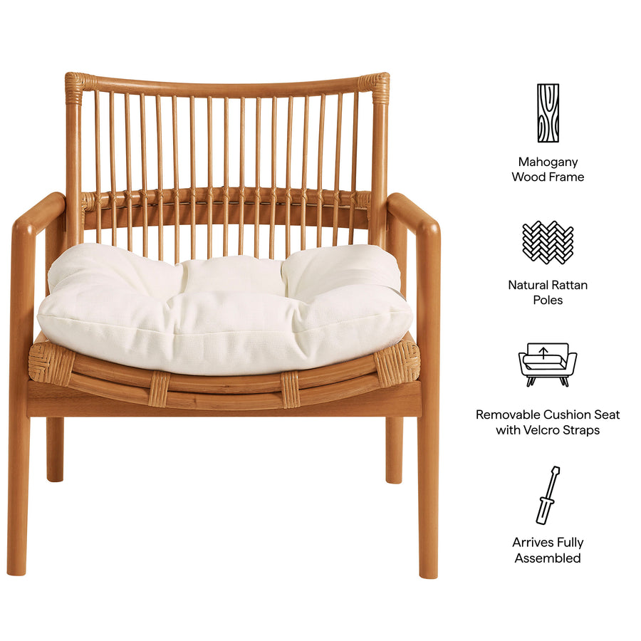 Ystad Wood Rattan Lounge Chair in Brown