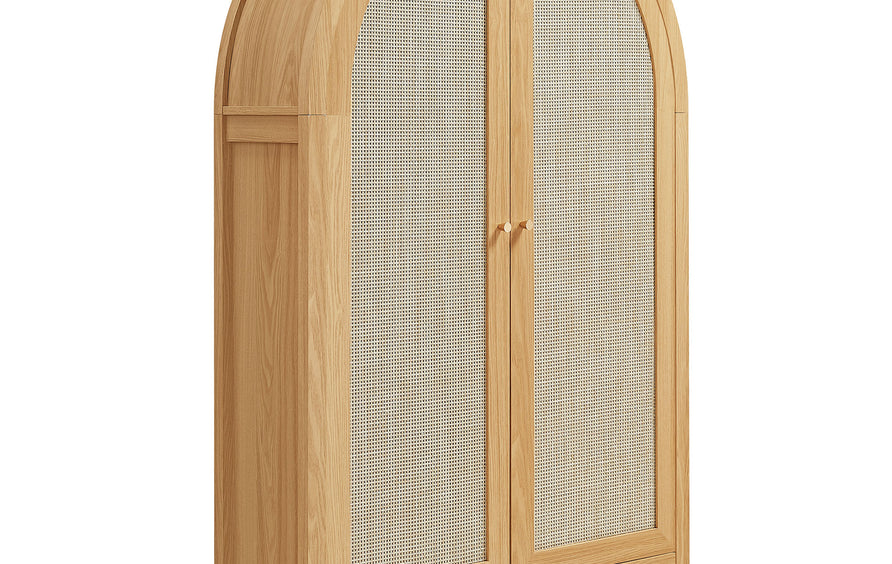 Etesian 63 Inch Arched Storage Cabinet With Folding Desk in Oak