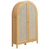Etesian 63 Inch Arched Storage Cabinet With Folding Desk in Oak