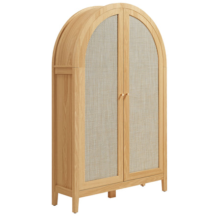 Calista 63 Inch Arched Storage Cabinet With Folding Desk in Oak