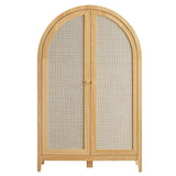 Etesian 63 Inch Arched Storage Cabinet With Folding Desk in Oak