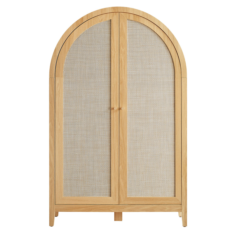 Etesian 63 Inch Arched Storage Cabinet With Folding Desk in Oak