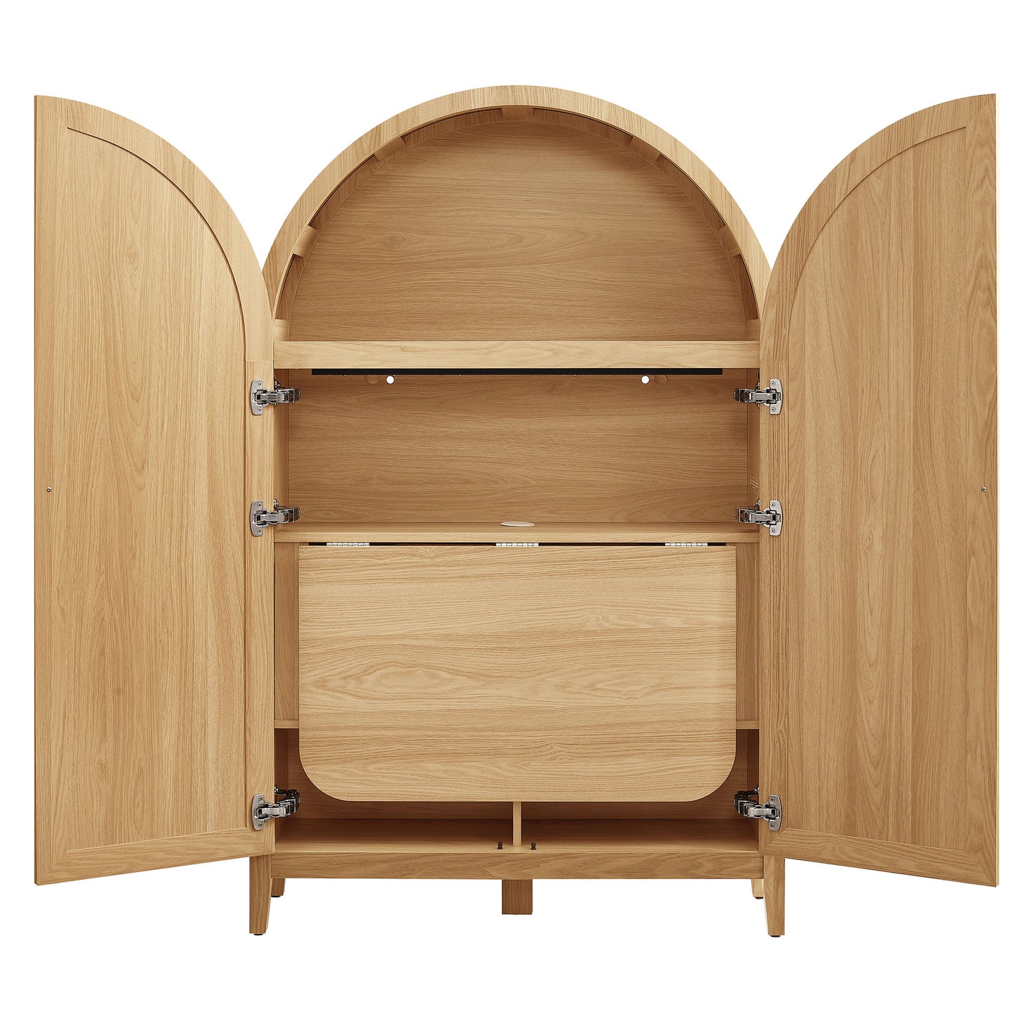 Etesian 63 Inch Arched Storage Cabinet With Folding Desk in Oak