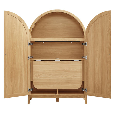 Calista 63 Inch Arched Storage Cabinet With Folding Desk in Oak