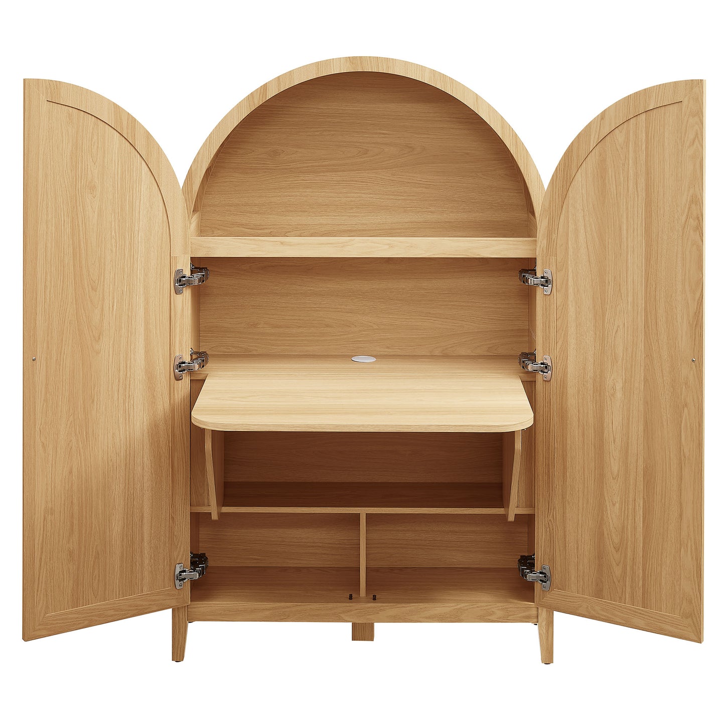 Etesian 63 Inch Arched Storage Cabinet With Folding Desk in Oak