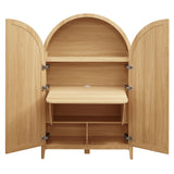 Etesian 63 Inch Arched Storage Cabinet With Folding Desk in Oak